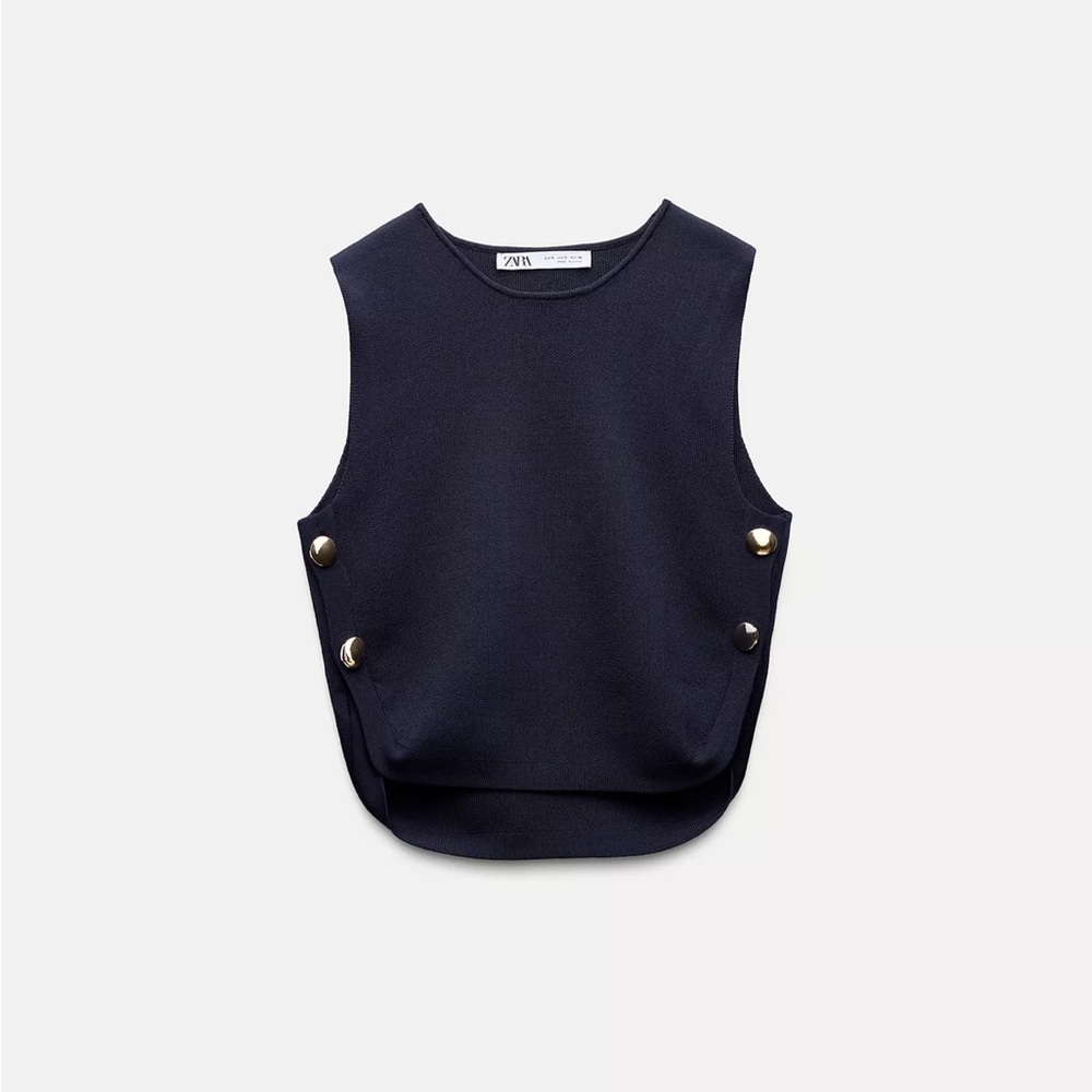 Zara Dark Blue Tank Top with Button Accents